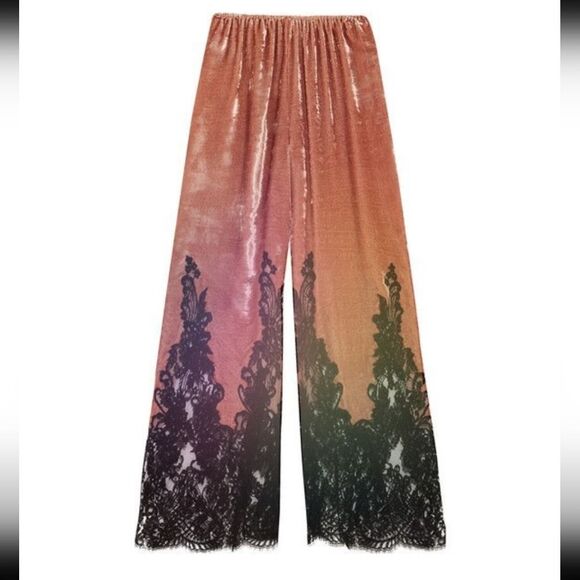 Rosamosario Pants Women's Medium Pink Coprimi D'Amore Silk Velvet Lace Lounge - Picture 1 of 8